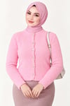 Sakallı Düğmeli Kısa Hırka Pembe