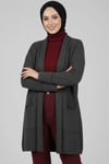 Şal Yaka Pirinç Örgü Triko Hırka Füme