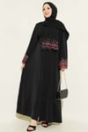 Şallı Çiçek Süslemeli Abaya Elbise Siyah