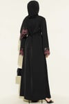 Şallı Çiçek Süslemeli Abaya Elbise Siyah