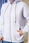 Şardonlu Fermuarlı Hırka Gri