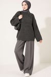 Selanik Örgü Oversize Triko Tunik Füme