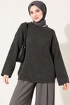 Selanik Örgü Oversize Triko Tunik Füme