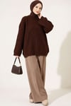 Selanik Örgü Oversize Triko Tunik Kahve