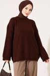 Selanik Örgü Oversize Triko Tunik Kahve