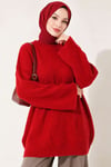 Selanik Örgü Oversize Triko Tunik Kırmızı