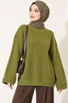 Selanik Örgü Oversize Triko Tunik Yeşil