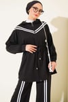 Şerit Detaylı Bel Tünelli İkili Takım Siyah