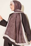 Şerit Detaylı Etnik Desenli Şal Bej Kahve