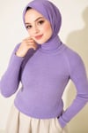 Şerit Detaylı Triko Kazak Lila