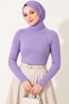 Şerit Detaylı Triko Kazak Lila
