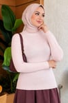 Şerit Detaylı Triko Kazak Pudra