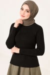 Şerit Detaylı Triko Kazak Siyah