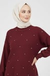 Serpme Taşlı Triko Tunik Bordo