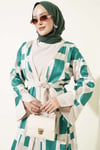 Taş Jakarlı Desenli Abaya Takım Yeşil