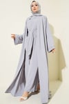 Taş Süslemeli İkili Abaya Gri