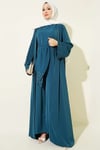 Taş Süslemeli İkili Abaya Petrol Yeşili