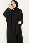 Taş Süslemeli İkili Abaya Siyah