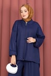Taşlı Fermuarlı Tunik Pantolon İkili Takım Lacivert