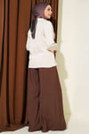 V Yaka Çizgili Bağcıklı Gömlek Bej