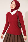 V Yaka Fitilli Kaşe Bluz Bordo