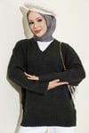 V Yaka Ribanalı Triko Tunik Antrasit