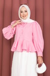 Volanlı Etek Üstü Gömlek Açık Pembe