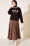 Wild Baskılı Sweatshirt Acı Kahve