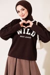 Wild Baskılı Sweatshirt Acı Kahve