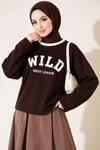 Wild Baskılı Sweatshirt Acı Kahve