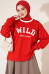 Wild Baskılı Sweatshirt Kırmızı