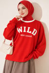 Wild Baskılı Sweatshirt Kırmızı