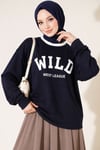 Wild Baskılı Sweatshirt Lacivert
