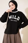 Wild Baskılı Sweatshirt Siyah