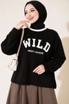 Wild Baskılı Sweatshirt Siyah