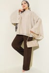 Yaka Büzgülü Oversize Tunik Bej
