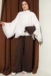 Yaka Büzgülü Oversize Tunik Beyaz
