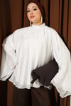 Yaka Büzgülü Oversize Tunik Beyaz