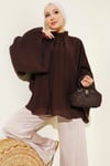 Yaka Büzgülü Oversize Tunik Kahve