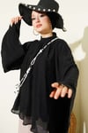 Yaka Büzgülü Oversize Tunik Siyah