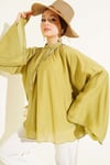 Yaka Büzgülü Oversize Tunik Yağ Yeşili