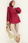 Yaka Fiyonk Detaylı Tunik Bordo