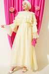 Yaka ve Kol Katlı Kloş Elbise Sarı