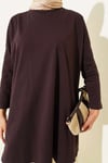 Yan Yırtmaçlı Basic Tunik Acı Kahve