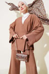 Yandan İp Bağcıklı Kimono İkili Takım Kahve