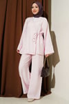 Yandan İp Bağcıklı Kimono İkili Takım Pembe