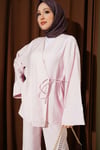 Yandan İp Bağcıklı Kimono İkili Takım Pembe