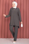 Yanları Yırtmaçlı Tunik Pantolon Takım Füme