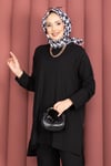 Yanları Yırtmaçlı Tunik Pantolon Takım Siyah