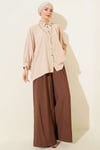 Yarasa Kol Kolyeli Oversize Gömlek Camel